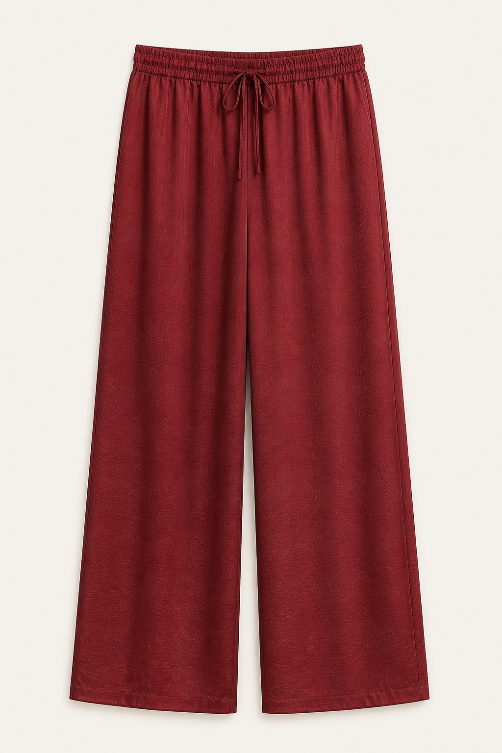 Women's burgundy crinkle wide-leg pants
